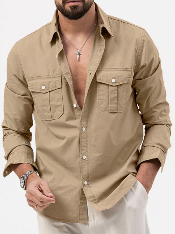 Men’s new multi-pocket casual long-sleeved shirt top