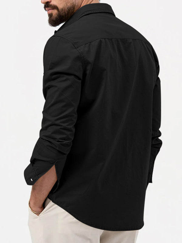 Men’s new multi-pocket casual long-sleeved shirt top