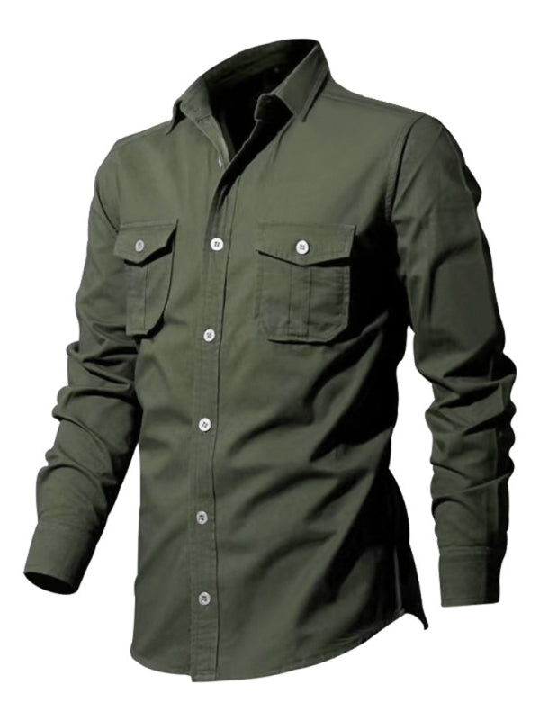 Men’s new multi-pocket casual long-sleeved shirt top