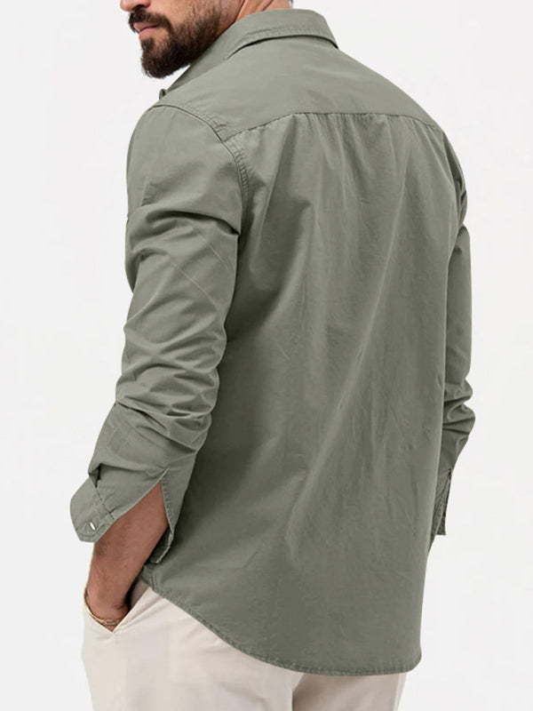Men’s new multi-pocket casual long-sleeved shirt top