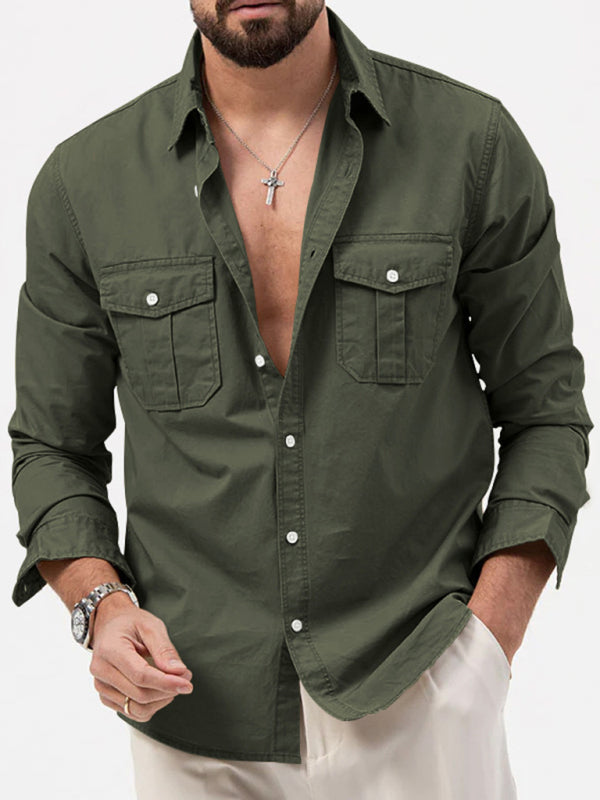 Men’s new multi-pocket casual long-sleeved shirt top