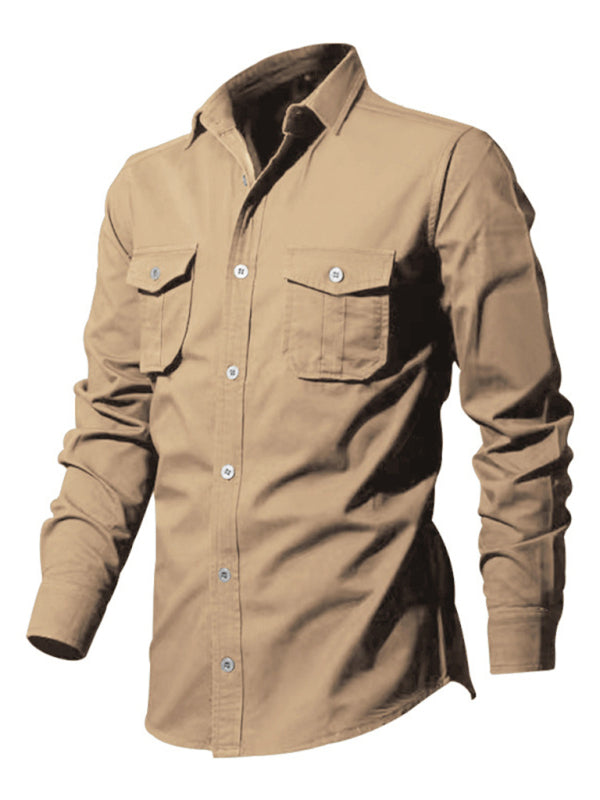 Men’s new multi-pocket casual long-sleeved shirt top