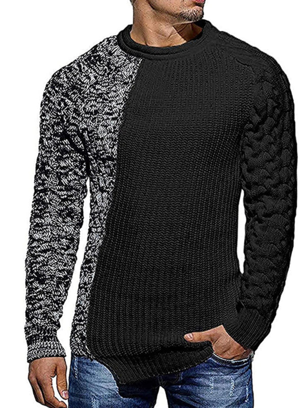 Men’s new round neck long sleeve knitted slim sweater - Black / S