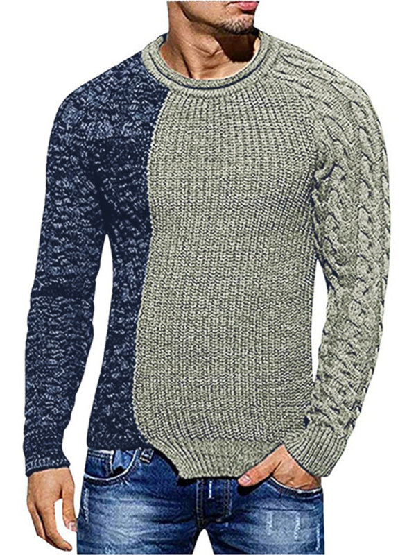 Men’s new round neck long sleeve knitted slim sweater - Khaki / S