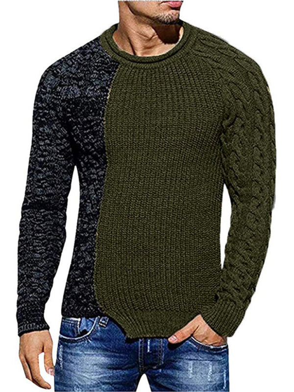 Men’s new round neck long sleeve knitted slim sweater - Olive green / S