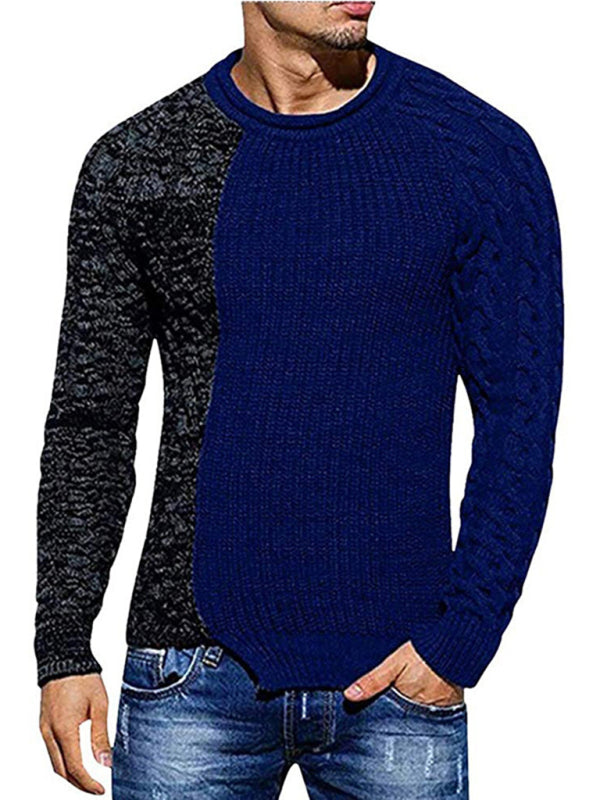 Men’s new round neck long sleeve knitted slim sweater - Purplish blue navy / S