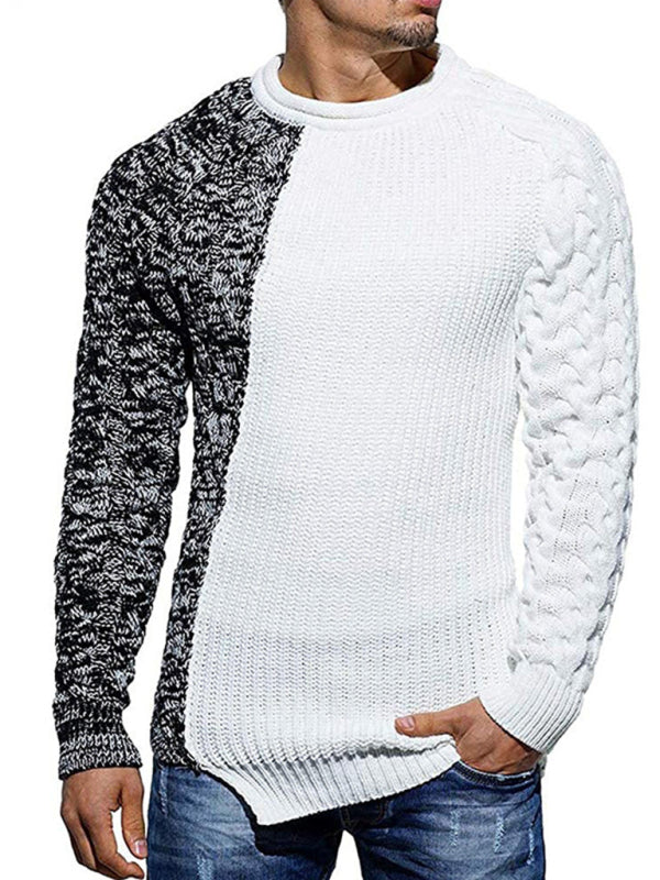 Men’s new round neck long sleeve knitted slim sweater - White / S