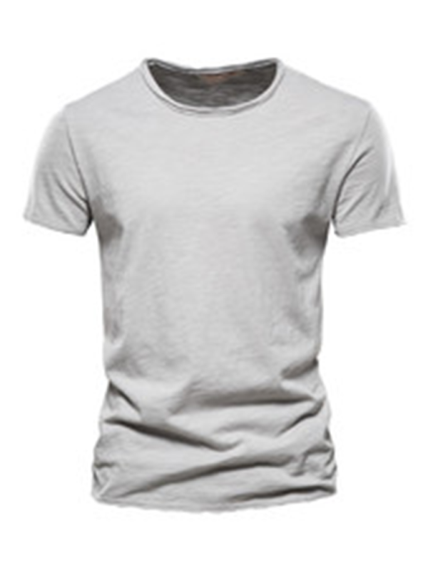 Men’s New Solid Color Slub Cotton Round Neck Short Sleeve T-Shirt - Misty grey / S