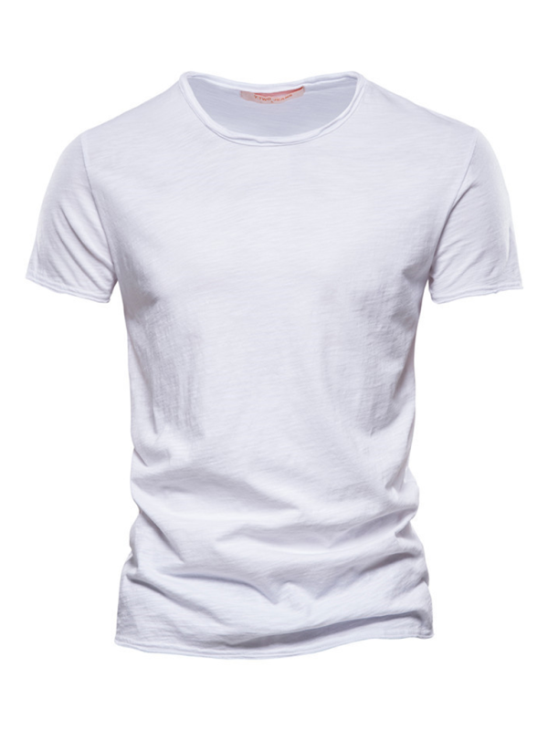 Men’s New Solid Color Slub Cotton Round Neck Short Sleeve T-Shirt - White / S