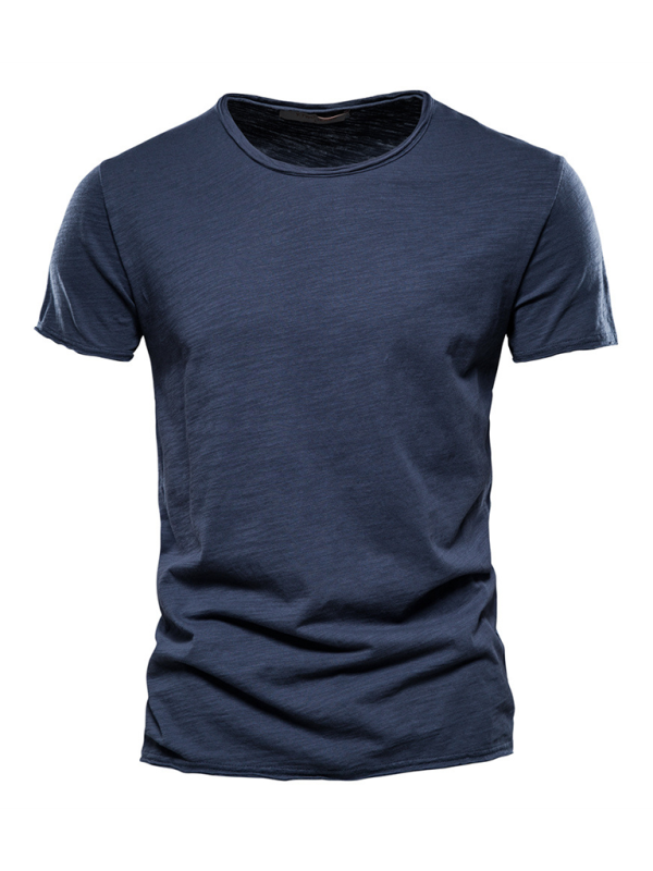 Men’s New Solid Color Slub Cotton Round Neck Short Sleeve T-Shirt - Champlain color / S