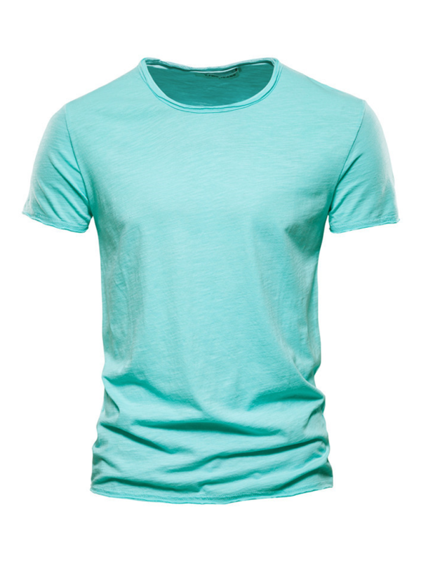 Men’s New Solid Color Slub Cotton Round Neck Short Sleeve T-Shirt - Pale green / S