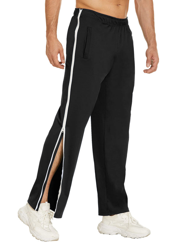 Men’s new solid color trendy sports side zipper loose sweatpants - Black / M
