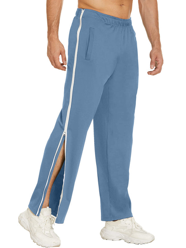 Men’s new solid color trendy sports side zipper loose sweatpants - Peacock blue / M