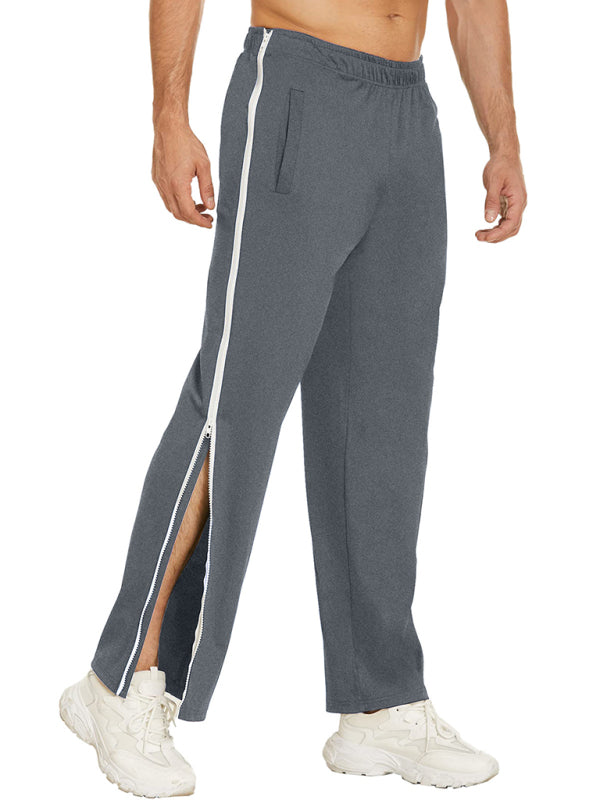 Men’s new solid color trendy sports side zipper loose sweatpants - Charcoal grey / M