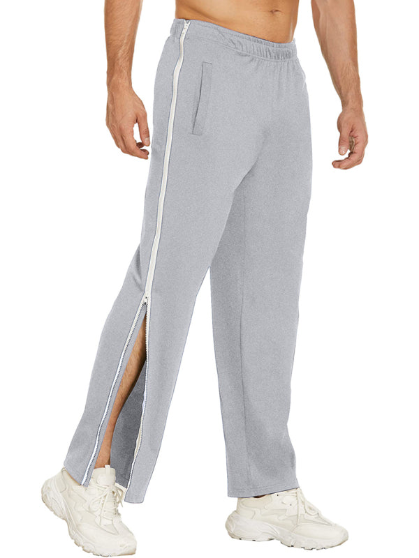 Men’s new solid color trendy sports side zipper loose sweatpants - Misty grey / M