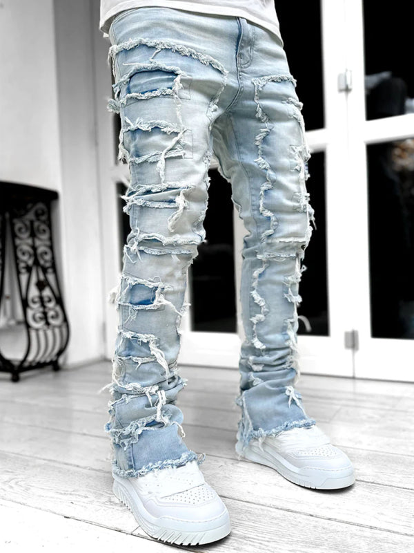 Men’s new stretch patch denim straight pants