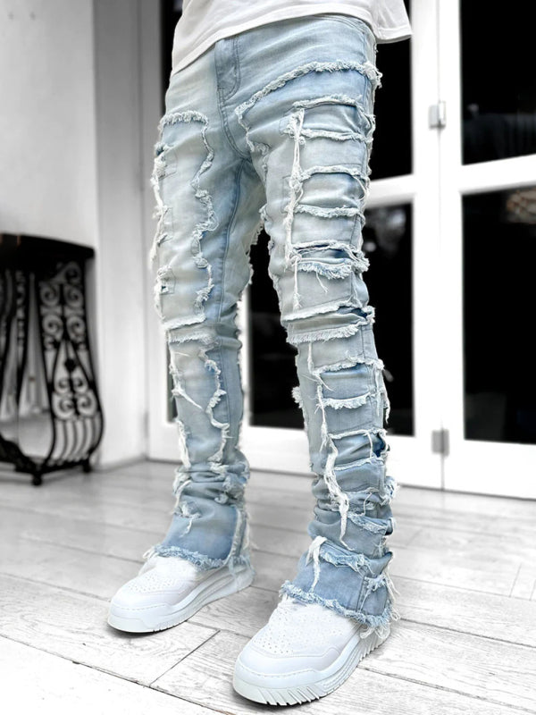 Men’s new stretch patch denim straight pants