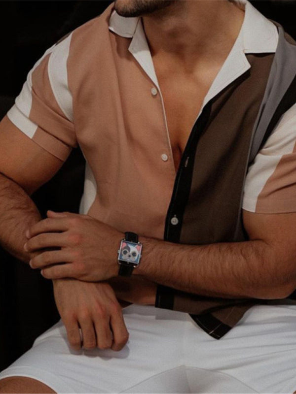 Men’s New Striped Casual Lapel Short Sleeve Shirt