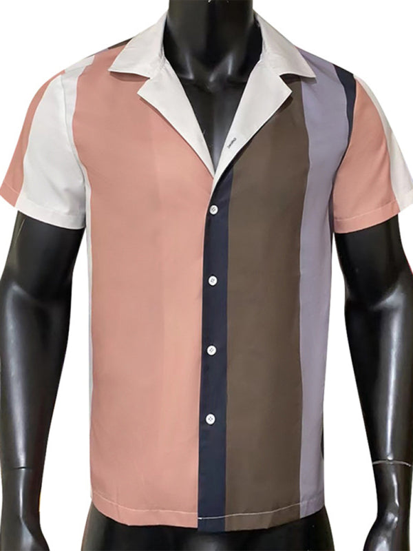 Men’s New Striped Casual Lapel Short Sleeve Shirt