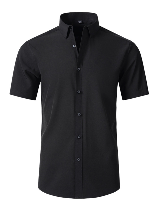 Men’s non-iron wrinkle-resistant short-sleeved shirt - Black / XS