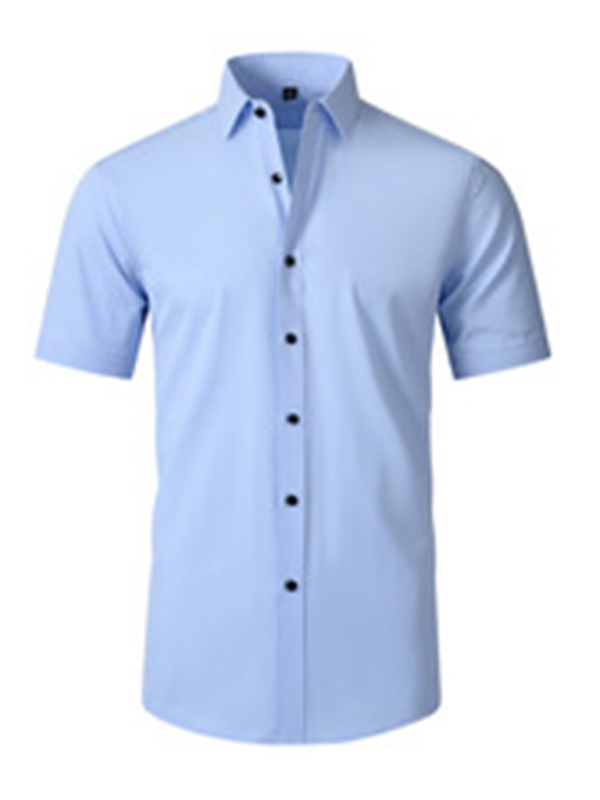 Men’s non-iron wrinkle-resistant short-sleeved shirt - Clear blue / XS