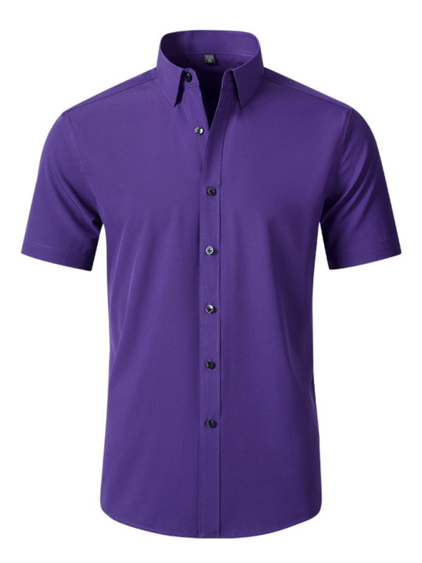 Men’s non-iron wrinkle-resistant short-sleeved shirt - Dark purple / XS