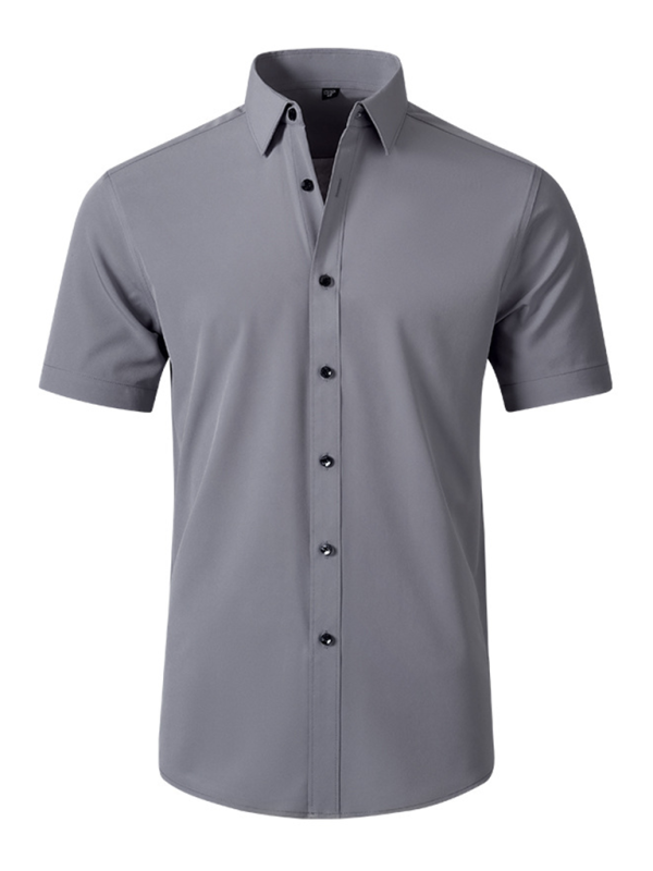 Men’s non-iron wrinkle-resistant short-sleeved shirt - Grey / XS