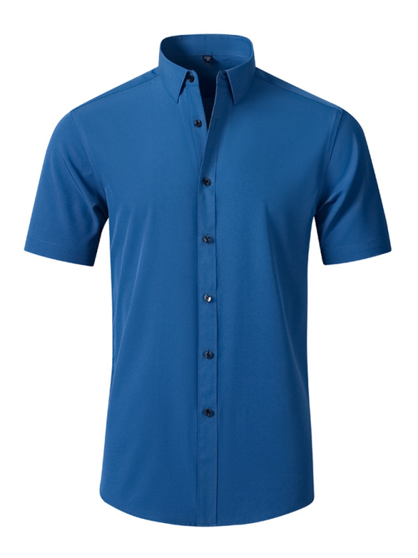 Men’s non-iron wrinkle-resistant short-sleeved shirt - Peacock blue / XS