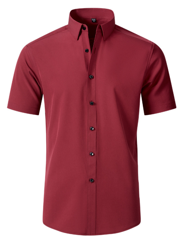 Men’s non-iron wrinkle-resistant short-sleeved shirt - Wine Red / XS