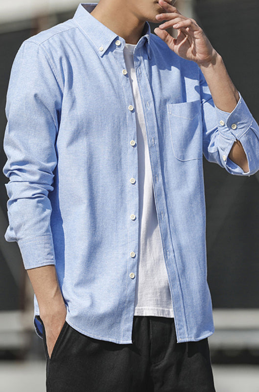 Men’s Oxford Long Sleeve Casual Shirt - Acid blue / M