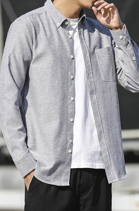 Men’s Oxford Long Sleeve Casual Shirt - Grey / M