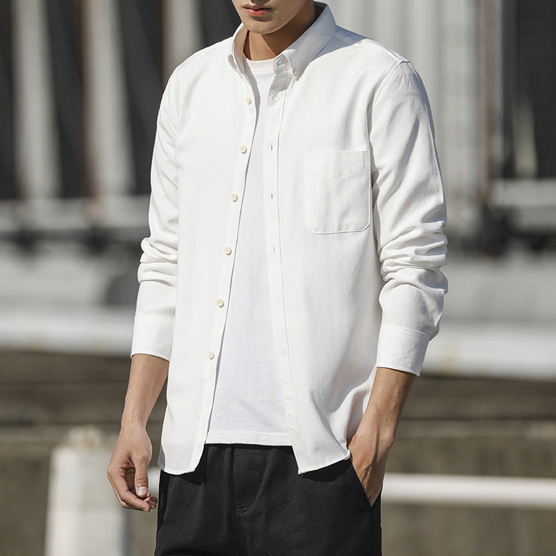 Men’s Oxford Long Sleeve Casual Shirt - Raw white off white / XL