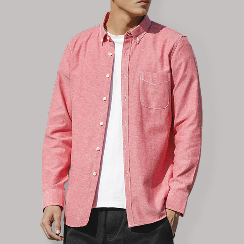 Men’s Oxford Long Sleeve Casual Shirt - Watermelon Red / M