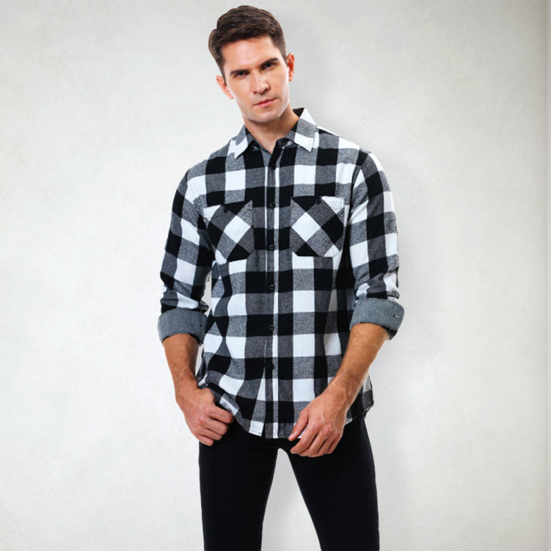 Men’s plaid shirt flannel ground shirt - Black / S
