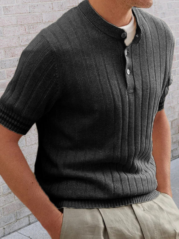 Men’s POLO shirt turned short -sleeved slim sweater - Black / M