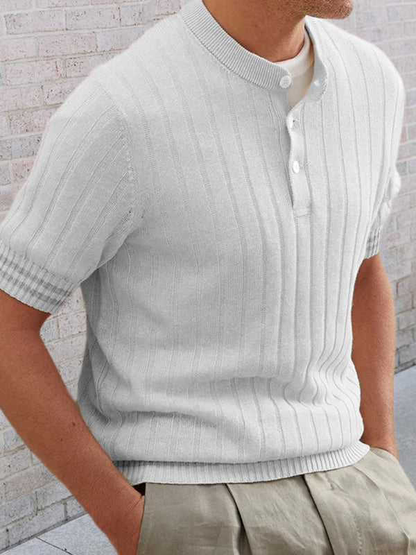 Men’s POLO shirt turned short -sleeved slim sweater - Grey / M