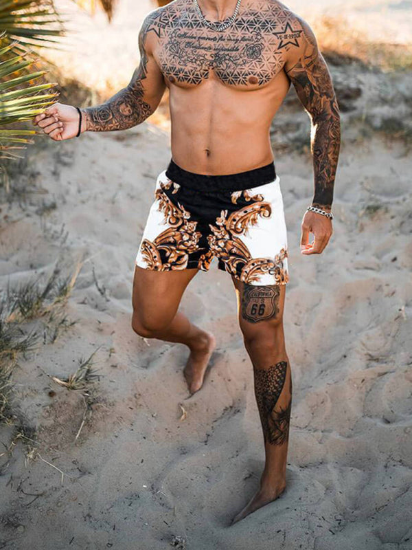 Men’s printed lapel short-sleeved shirt + shorts casual suit