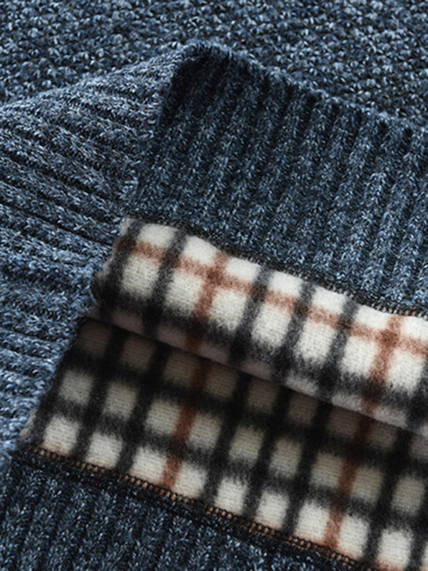 Men’s pullover stand collar knitted casual colorblock long-sleeved sweater