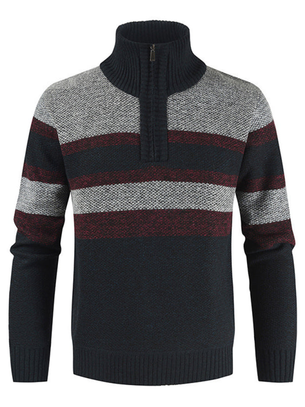 Men’s pullover stand collar knitted casual colorblock long-sleeved sweater - Champlain color / M