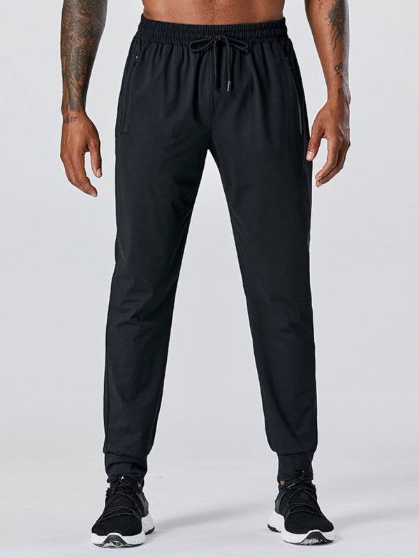Men’s Quick-Dry Fitness Elastic Zipper Pants - Black / M