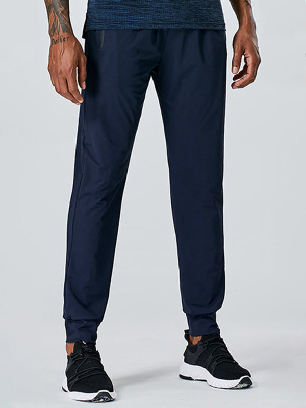 Men’s Quick-Dry Fitness Elastic Zipper Pants - Blue / M