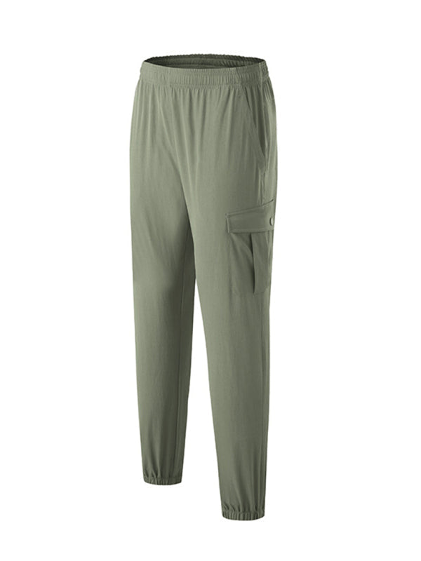 Men’s quick-drying elastic casual fitness training cargo pocket trousers - Green / M