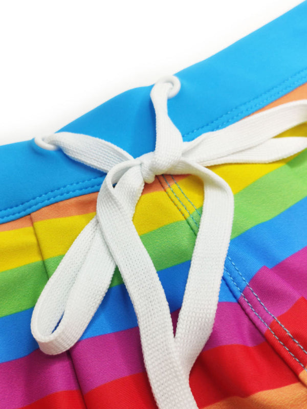 Men’s Rainbow Fashion Tethered Slit Boxer Swim Shorts