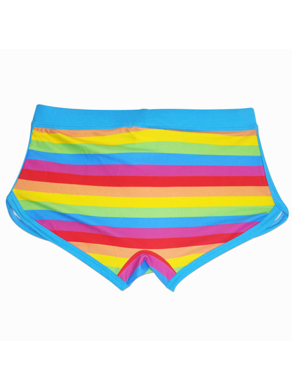 Men’s Rainbow Fashion Tethered Slit Boxer Swim Shorts