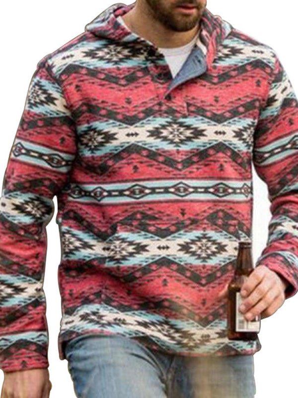 Men’s retro geometric print long sleeve hoodie