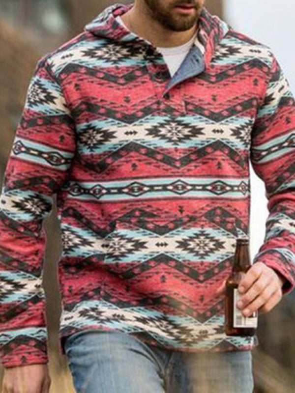 Men’s retro geometric print long sleeve hoodie