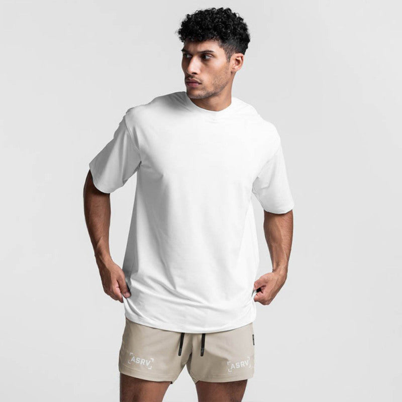 Men’s round neck short-sleeved solid color quick-drying all-match sports T-shirt - White / M