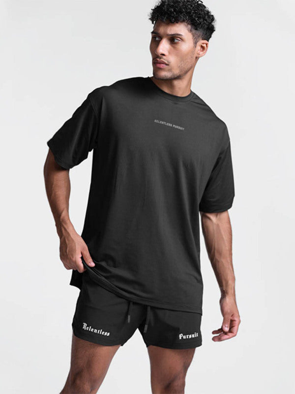 Men’s round neck short-sleeved solid color quick-drying all-match sports T-shirt - Black / M
