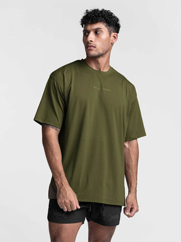 Men’s round neck short-sleeved solid color quick-drying all-match sports T-shirt - Olive green / M