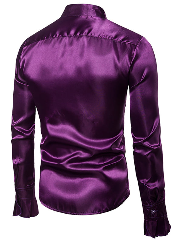 Men’s Ruffled Standing Collar Party Shirt